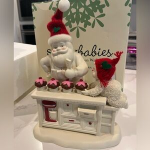 Snowbabies Baking in the Kitchen with Santa figurine